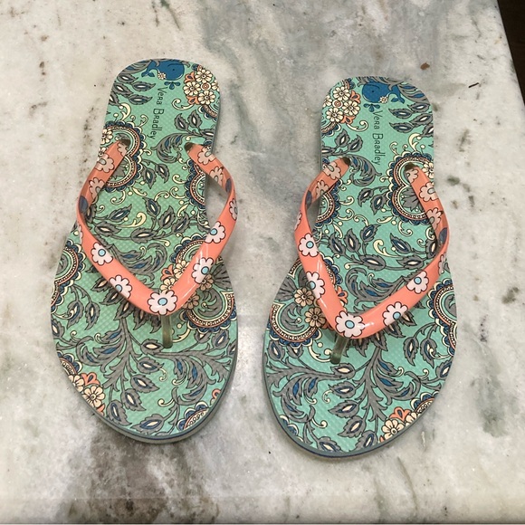 Vera Bradley Teal Paisley Print Flip Flops 6.5 - Picture 3 of 6